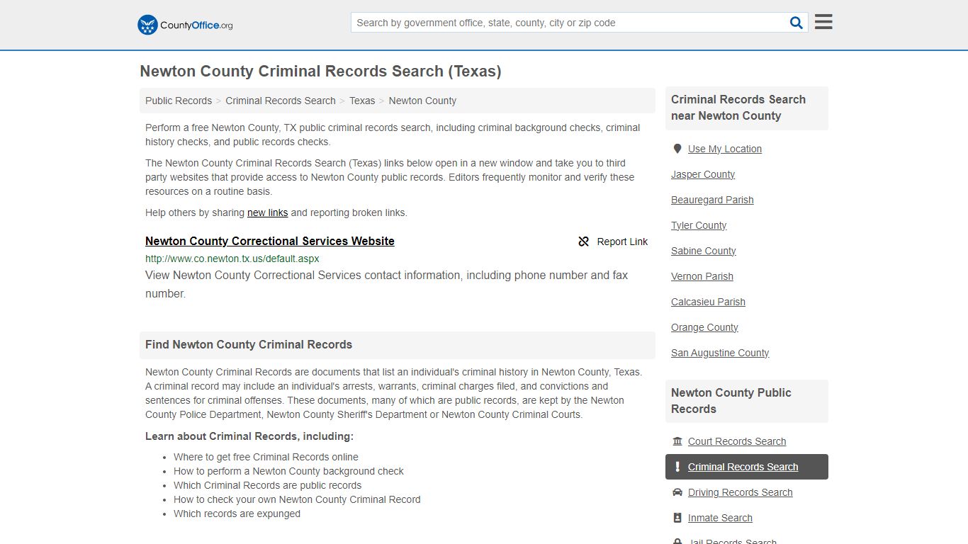 Newton County Criminal Records Search (Texas) - County Office