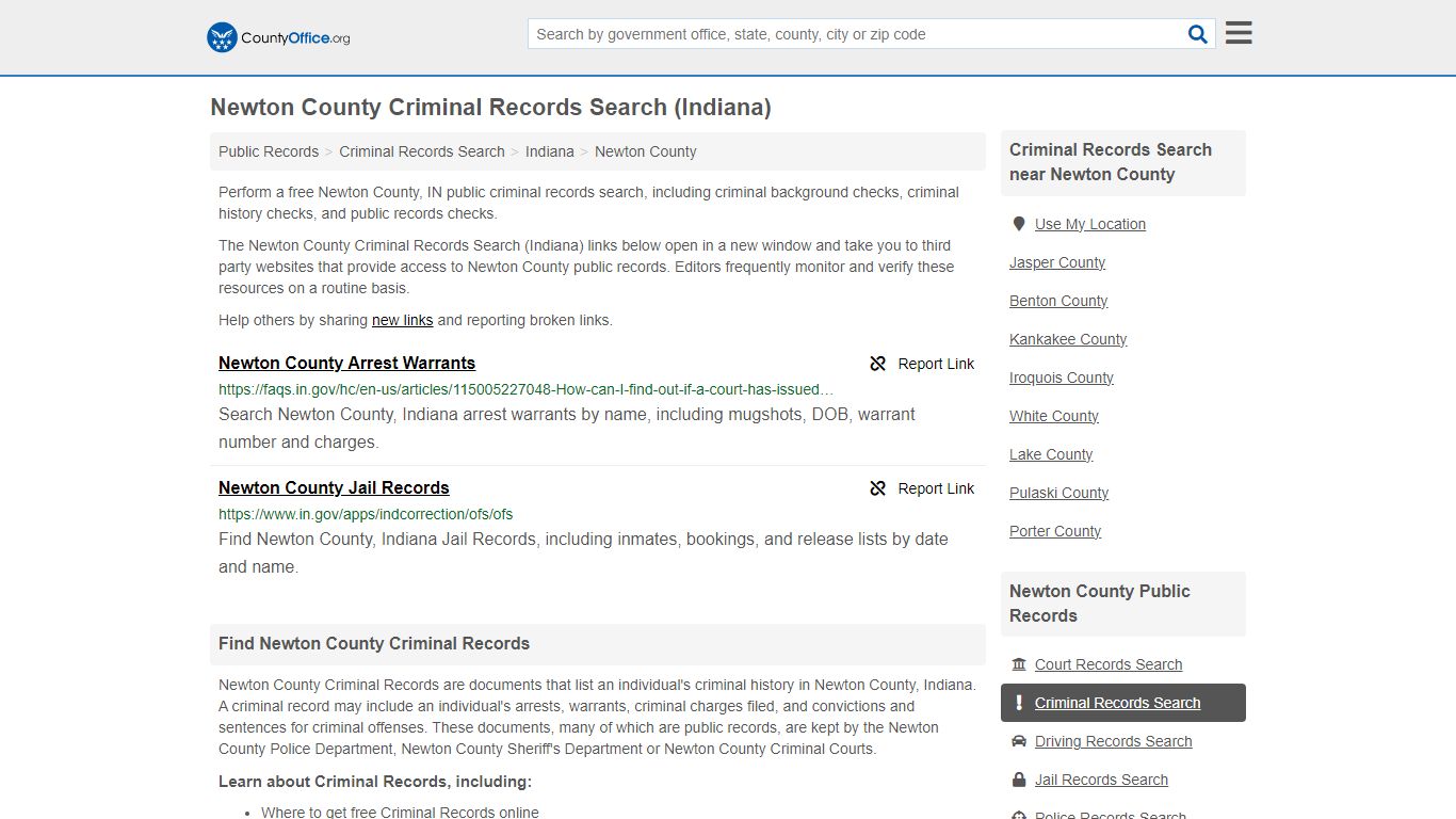 Newton County Criminal Records Search (Indiana) - County Office